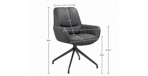 ARMLEHNSTUHL  Sitzfläche 360° drehbar, inklusive Armlehnen, automatische Rückholfunktion  Echtleder  Schwarz  - Schwarz, Design, Leder/Metall (64/89/65cm) - Dieter Knoll