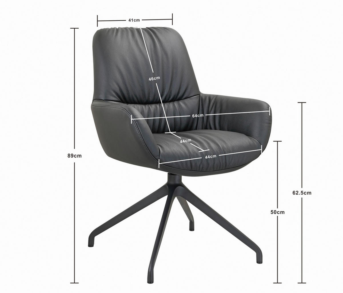 ARMLEHNSTUHL  Sitzfläche 360° drehbar, inklusive Armlehnen, automatische Rückholfunktion  Echtleder  Schwarz  - Schwarz, Design, Leder/Metall (64/89/65cm) - Dieter Knoll