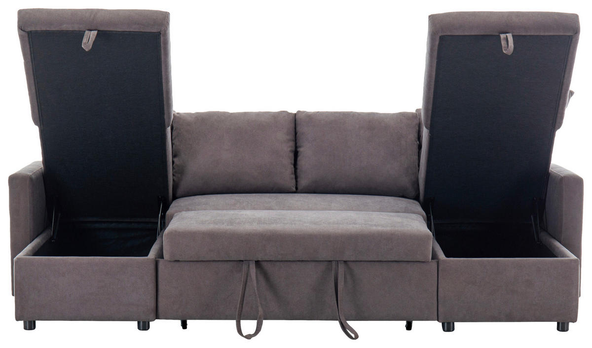 WOHNLANDSCHAFT Dunkelgrau Webstoff  - Dunkelgrau/Schwarz, Design, Holz/Kunststoff (264/88/135,5cm) - Ti'me