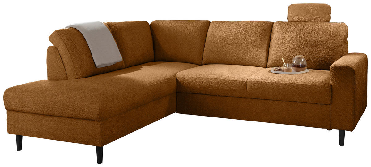 ECKSCHLAFSOFA in Goldfarben Textil   - Goldfarben/Schwarz, Modern, Holz/Textil (200/242cm) - Livetastic
