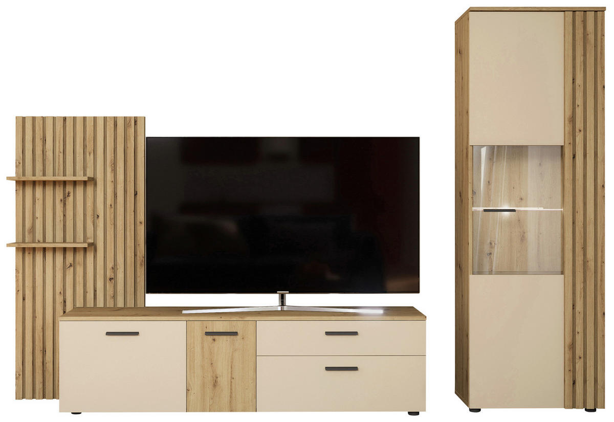 NAPPALI ÖSSZEÁLLÍTÁS krémszínű, Artisan tölgy  - krémszínű/fekete, Modern, műanyag/faalapú anyag (280/180/38cm)