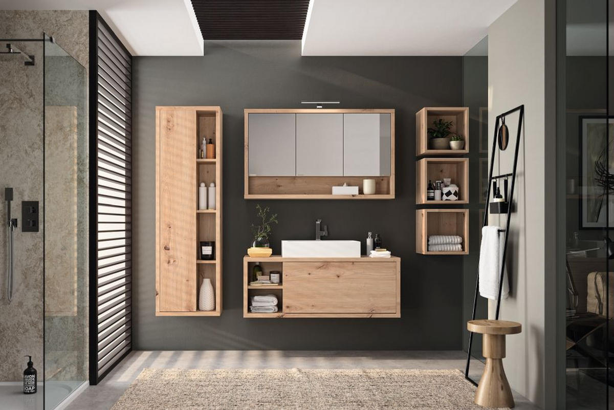 OMARA Z OGLEDALOM 123/69/22 cm  - barve hrasta/bež, Moderno, leseni material (123/69/22cm) - Xora