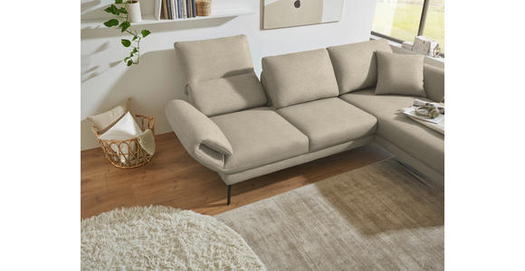 ECKSOFA  in Flachgewebe Beige Armteilverstellung, Relaxfunktion, Drehsitzfunktion  255-365/175-224 cm  - Beige/Schwarz, Design, Textil/Metall (255-365/175-224cm) - Dieter Knoll