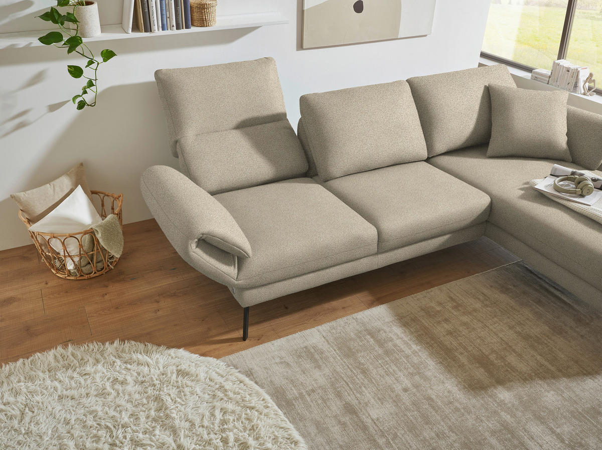 ECKSOFA Flachgewebe Beige  - Beige/Schwarz, Design, Textil/Metall (255-365/175-224cm) - Dieter Knoll