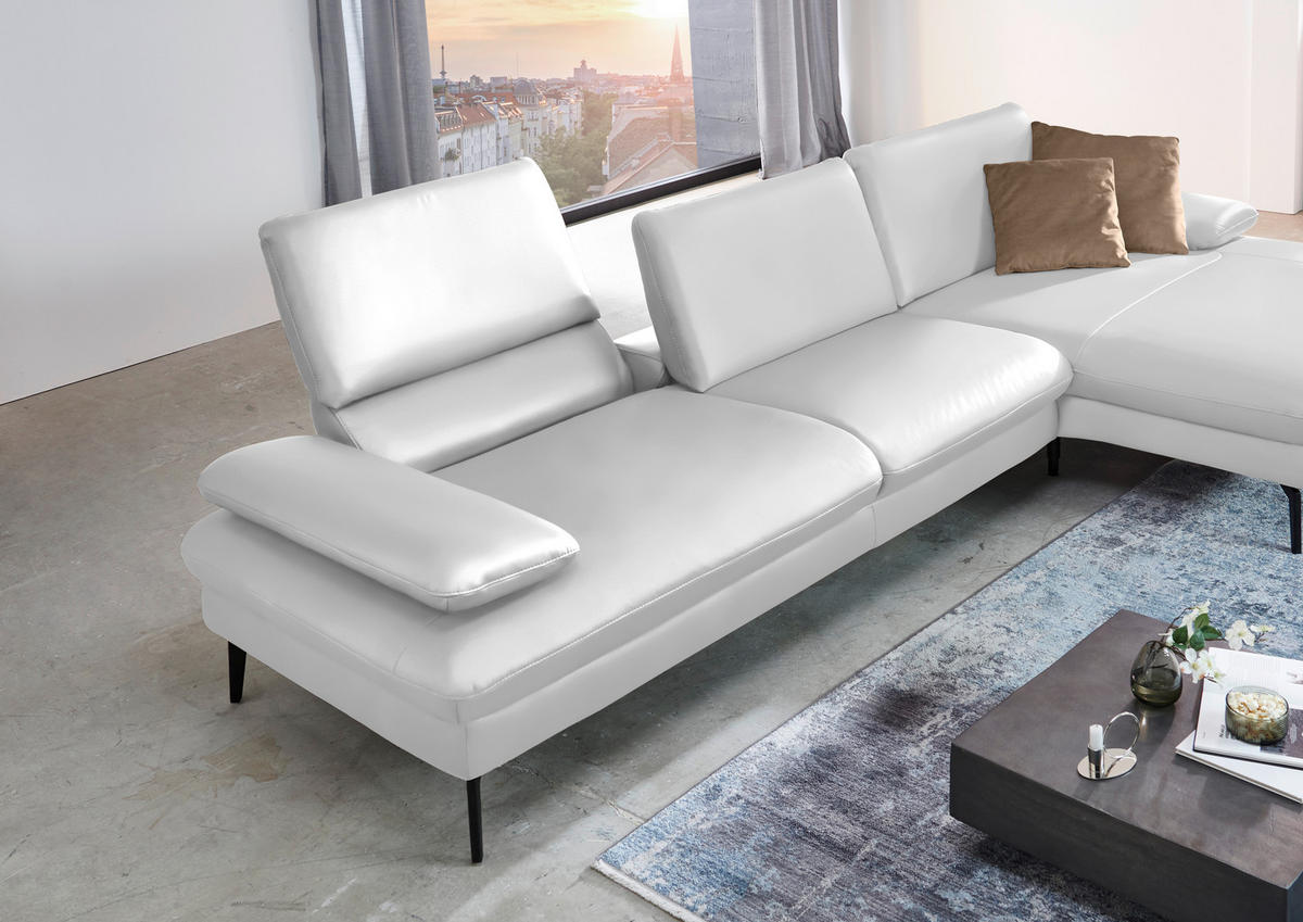 ECKSOFA in Echtleder Weiss  - Weiss/Schwarz, Design, Leder/Metall (325/157cm) - Dieter Knoll