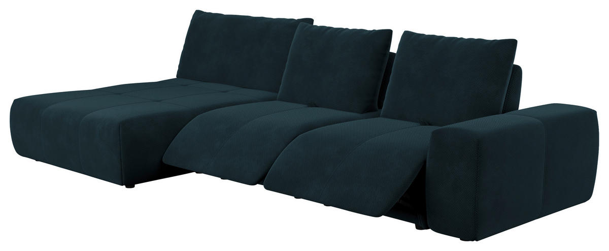 ECKSOFA in Velours Dunkelblau  174/347 cm  - Schwarz/Dunkelblau, Design, Kunststoff/Textil (174/347cm) - Xora