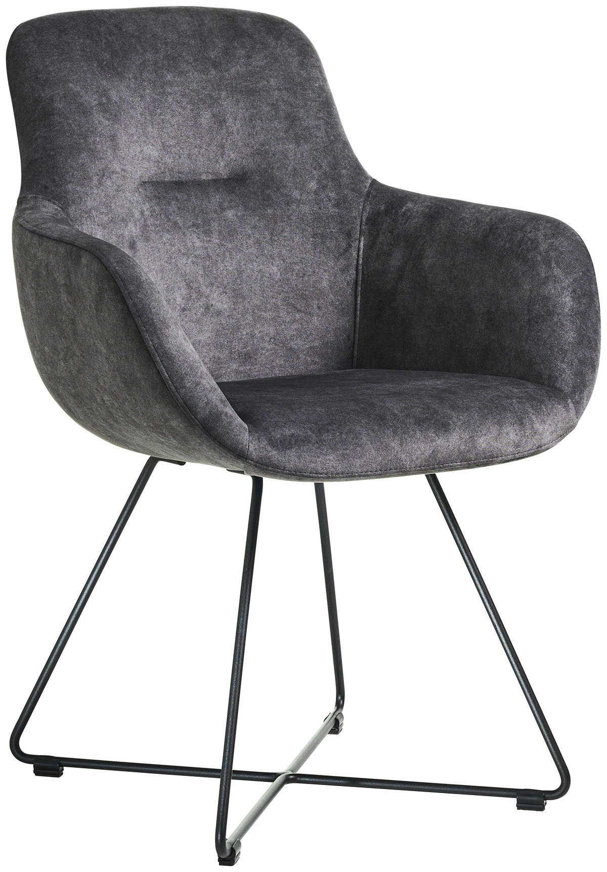 ARMLEHNSTUHL  in Edelstahl Velours  - Schwarz/Grau, Basics, Textil/Metall (62/89/61cm) - Celina Home