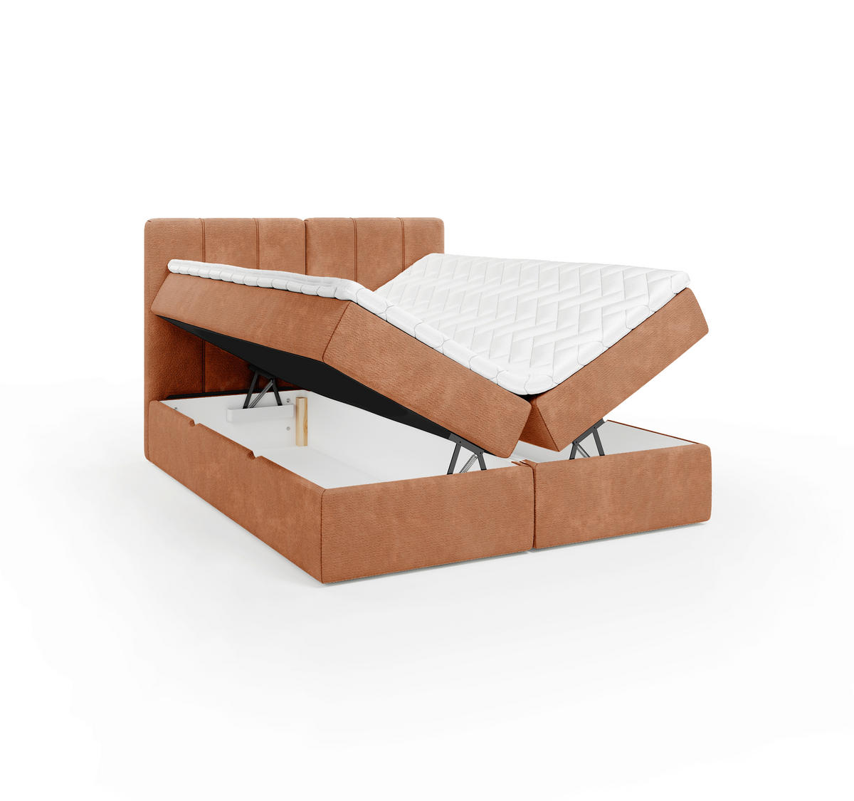 BOXBETT 160/200 cm,  in Rotbraun, gepolstertes Kopfteil, Bettkasten, Topper, Matratze, H3 = fest  - Rotbraun/Schwarz, Design, Holzwerkstoff/Kunststoff (160/200cm) - Esposa