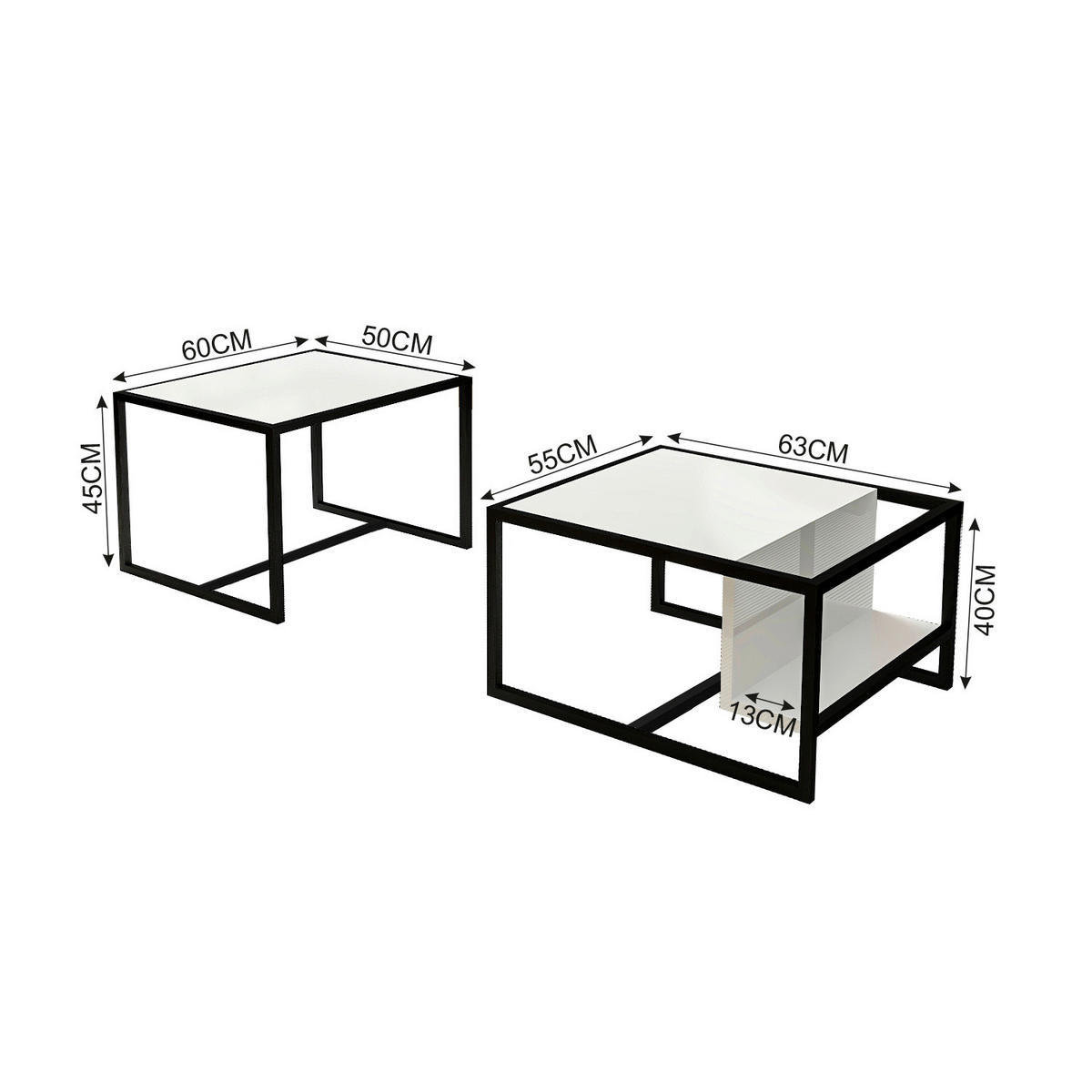 COUCHTISCHSET Bati Couchtisch Weiß  - Schwarz/Weiß, Design, Holzwerkstoff - Livetastic