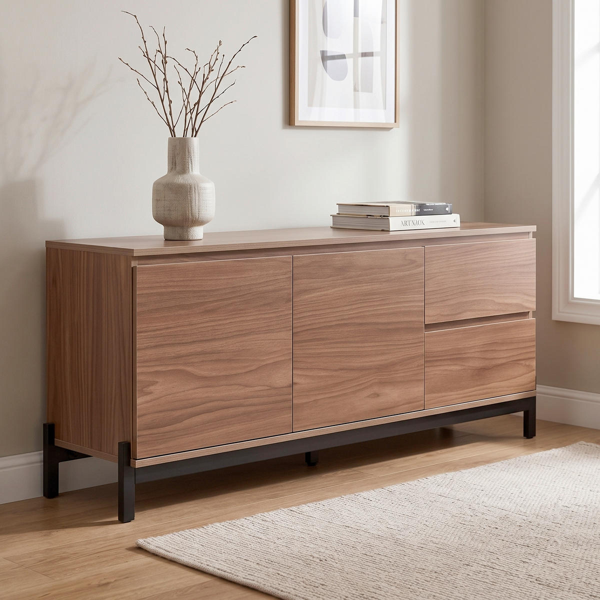 SIDEBOARD  135/56/40 cm 2 Schublade(n)  - Nussbaumfarben/Schwarz, Design, Holz/Holzwerkstoff (135/56/40cm) - Livetastic
