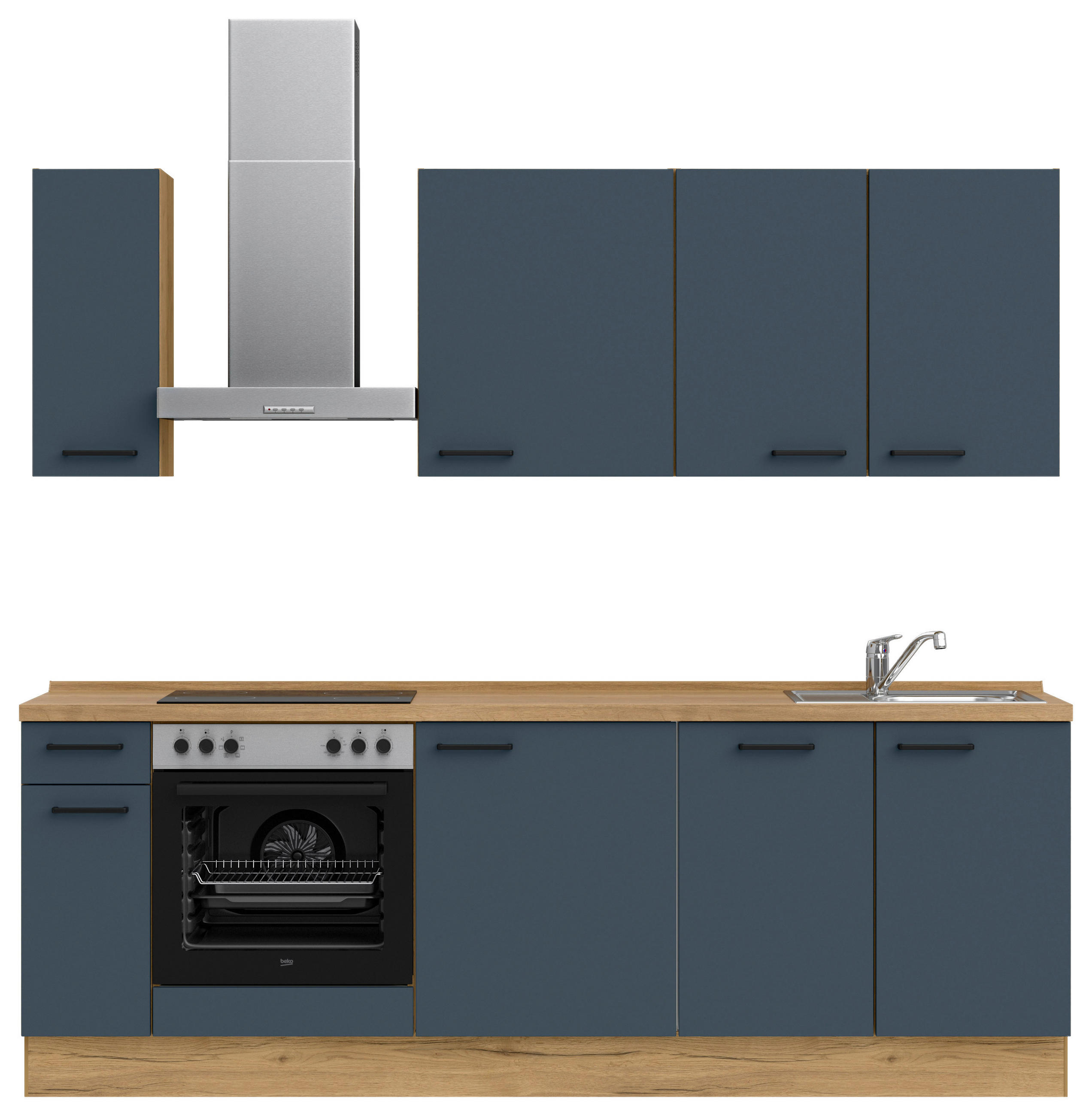 KÜCHENLEERBLOCK 240 cm   in Blau, Eichefarben  - Blau/Eichefarben, MODERN, Holzwerkstoff/Metall (240cm) - Nobilia