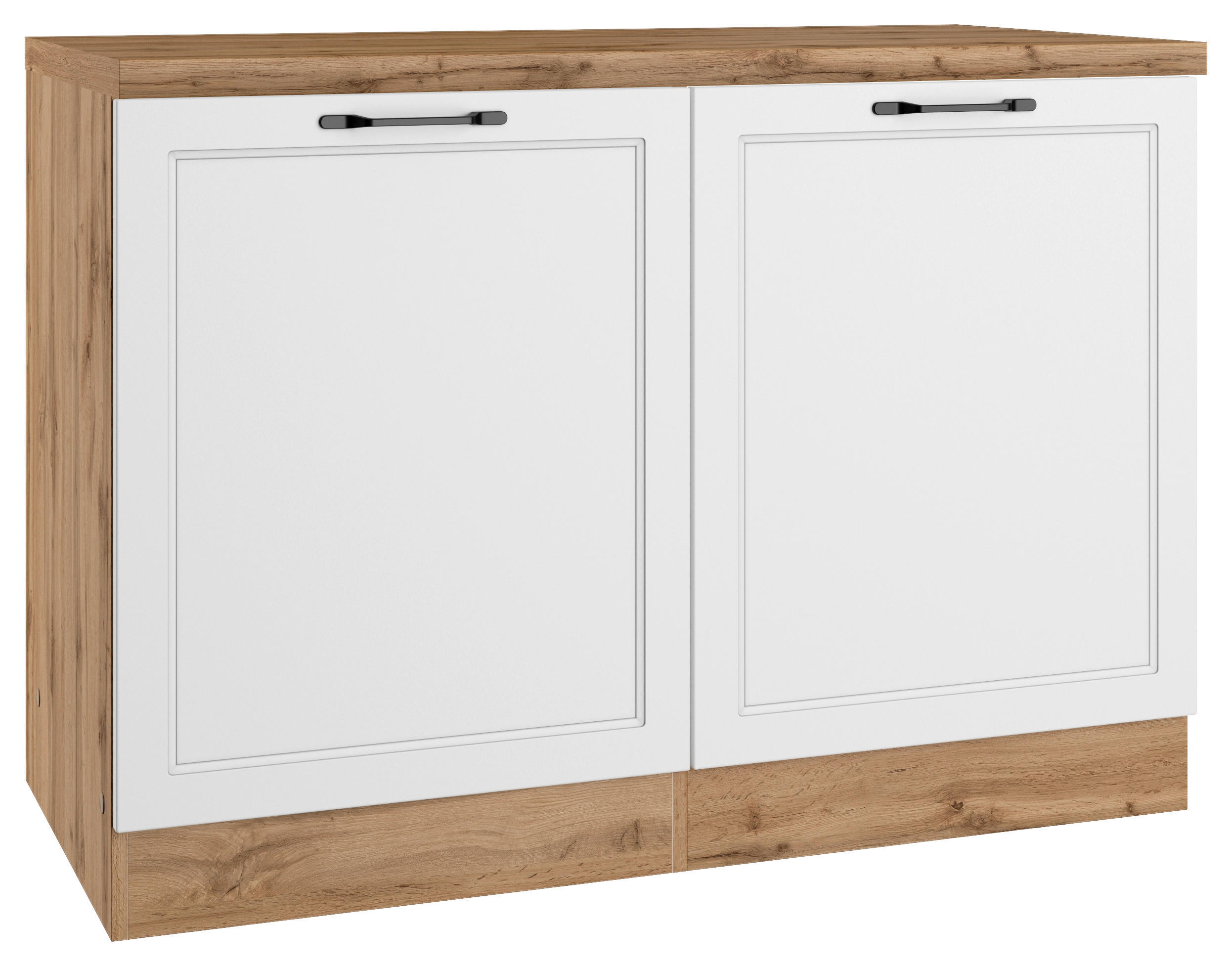 SPÜLENUNTERSCHRANK 120/86/60 cm  in Weiß, Eiche Wotan  - Eiche Wotan/Schwarz, LIFESTYLE, Holzwerkstoff/Metall (120/86/60cm) - Held