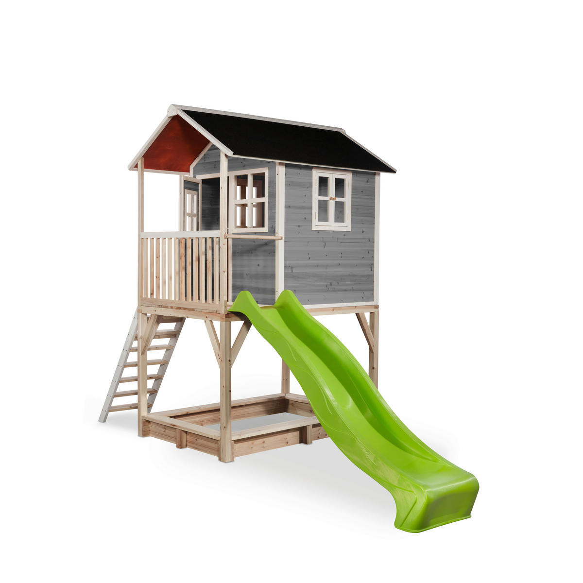 SPIELTURM  - Hellgrün/Grau, KONVENTIONELL, Holz (391/190/269cm) - EXIT Toys