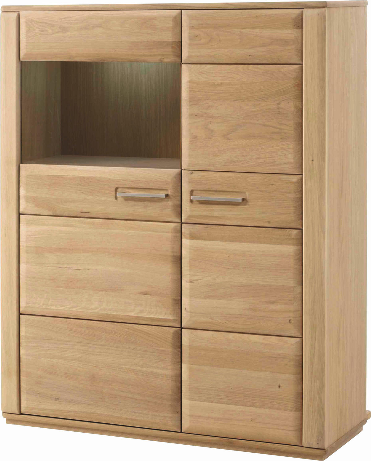 HIGHBOARD  in 107/131/38 cm  - Edelstahlfarben/Eichefarben, KONVENTIONELL, Glas/Holz (107/131/38cm) - Novel