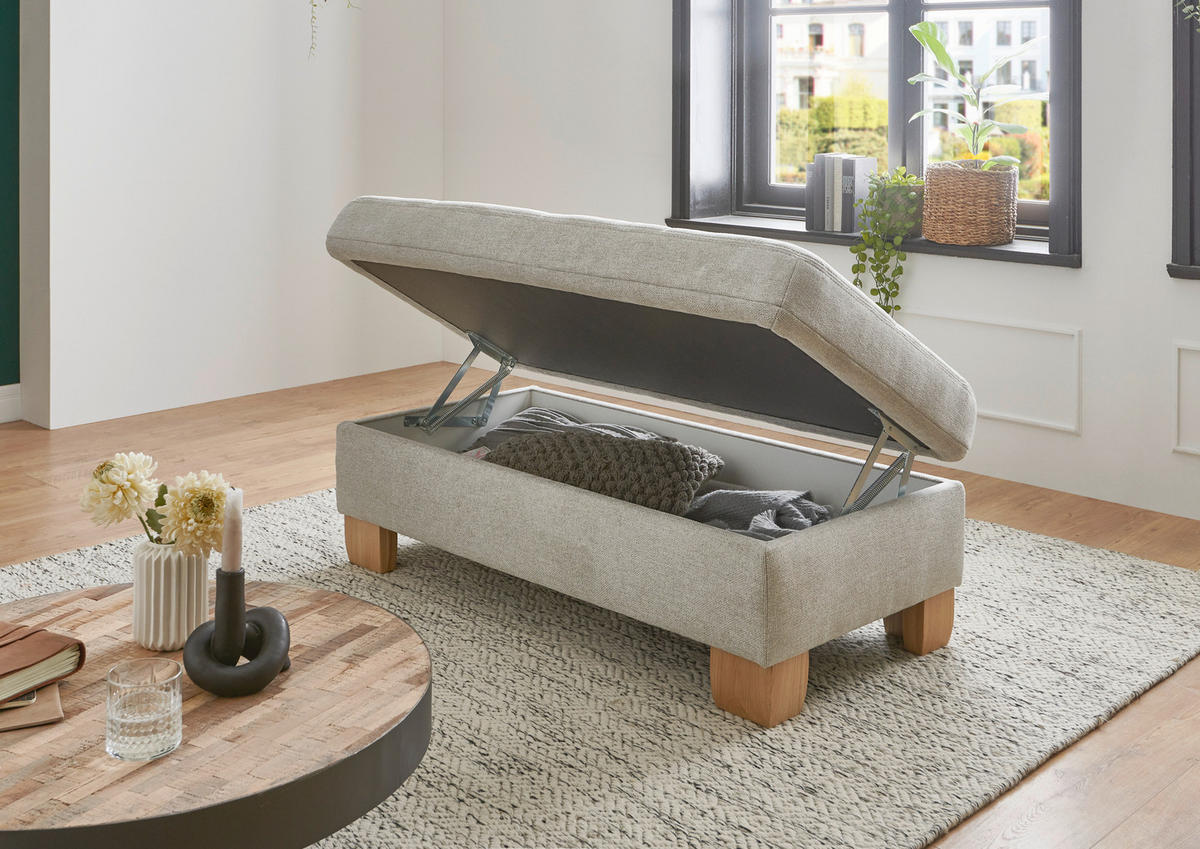 ECKSOFA  in Flachgewebe Ecru  243/301 cm  - Wildeiche/Ecru, Natur, Holz/Textil (243/301cm) - Voleo