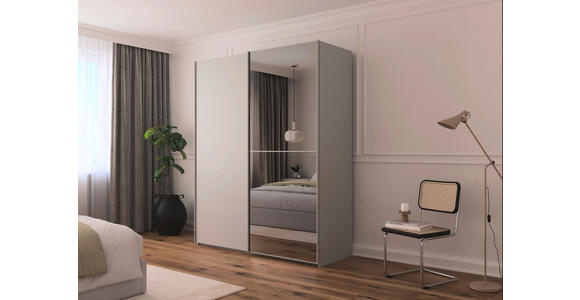 SCHWEBETÜRENSCHRANK 201/223/68 cm 2-türig Grau  - Grau, KONVENTIONELL, Glas/Holzwerkstoff (201/223/68cm) - Novel