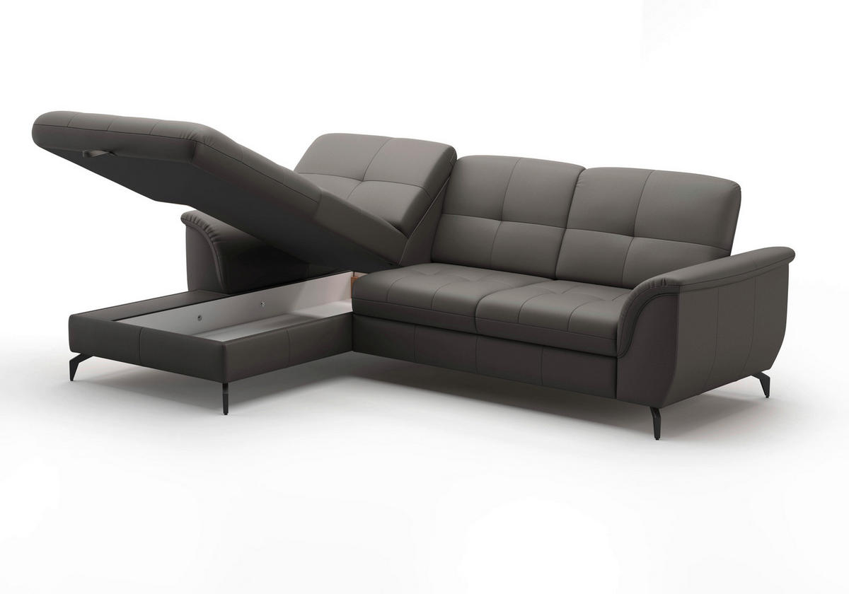 ECKSOFA in Echtleder Mokka  164/262 cm  - Schwarz/Mokka, MODERN, Leder/Metall (164/262cm) - Sit & More