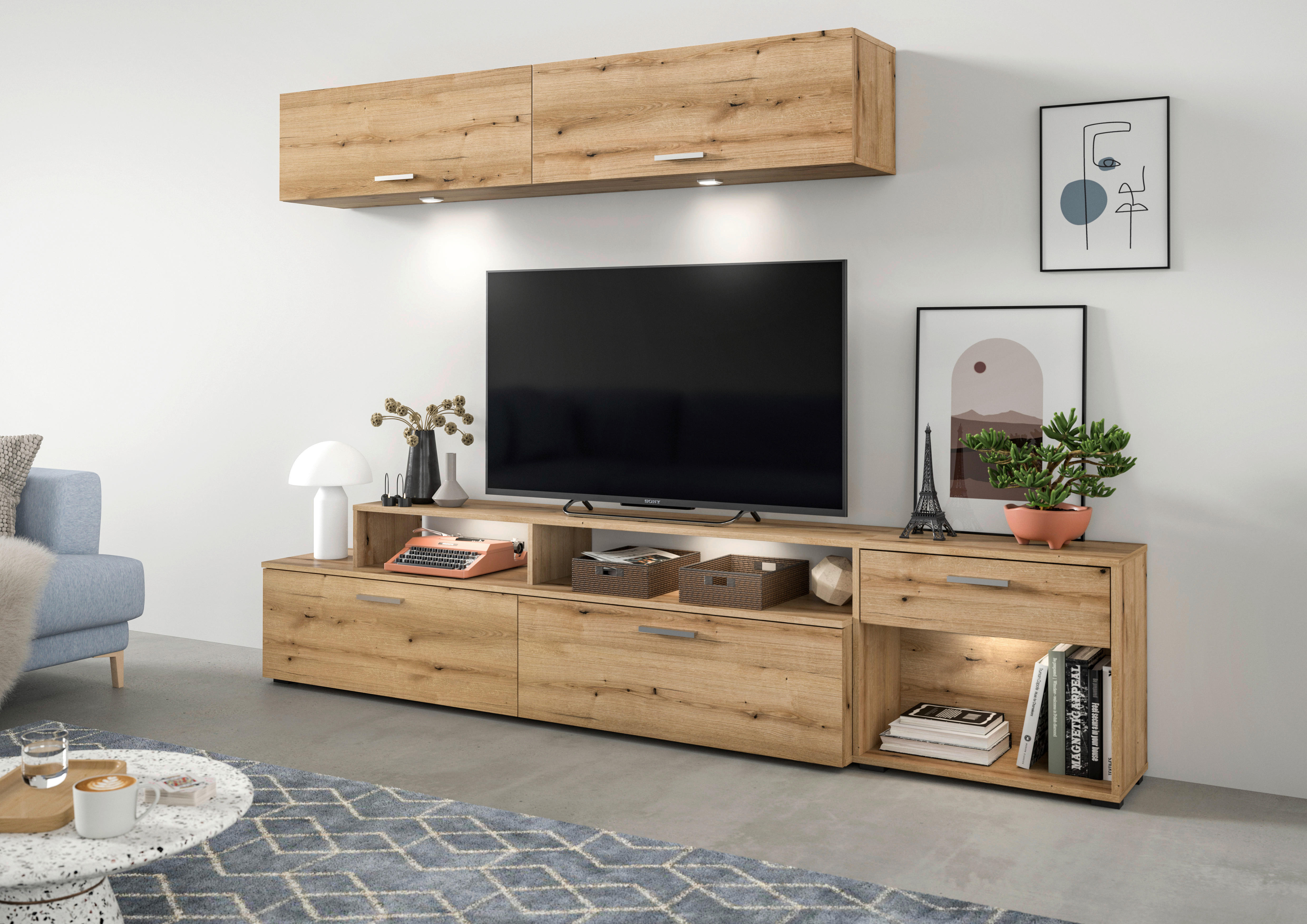 WOHNWAND 2-teilig  in Eichefarben  247/86/36 cm  - Eichefarben/Silberfarben, Design, Holzwerkstoff/Kunststoff (247/86/36cm) - MID.YOU