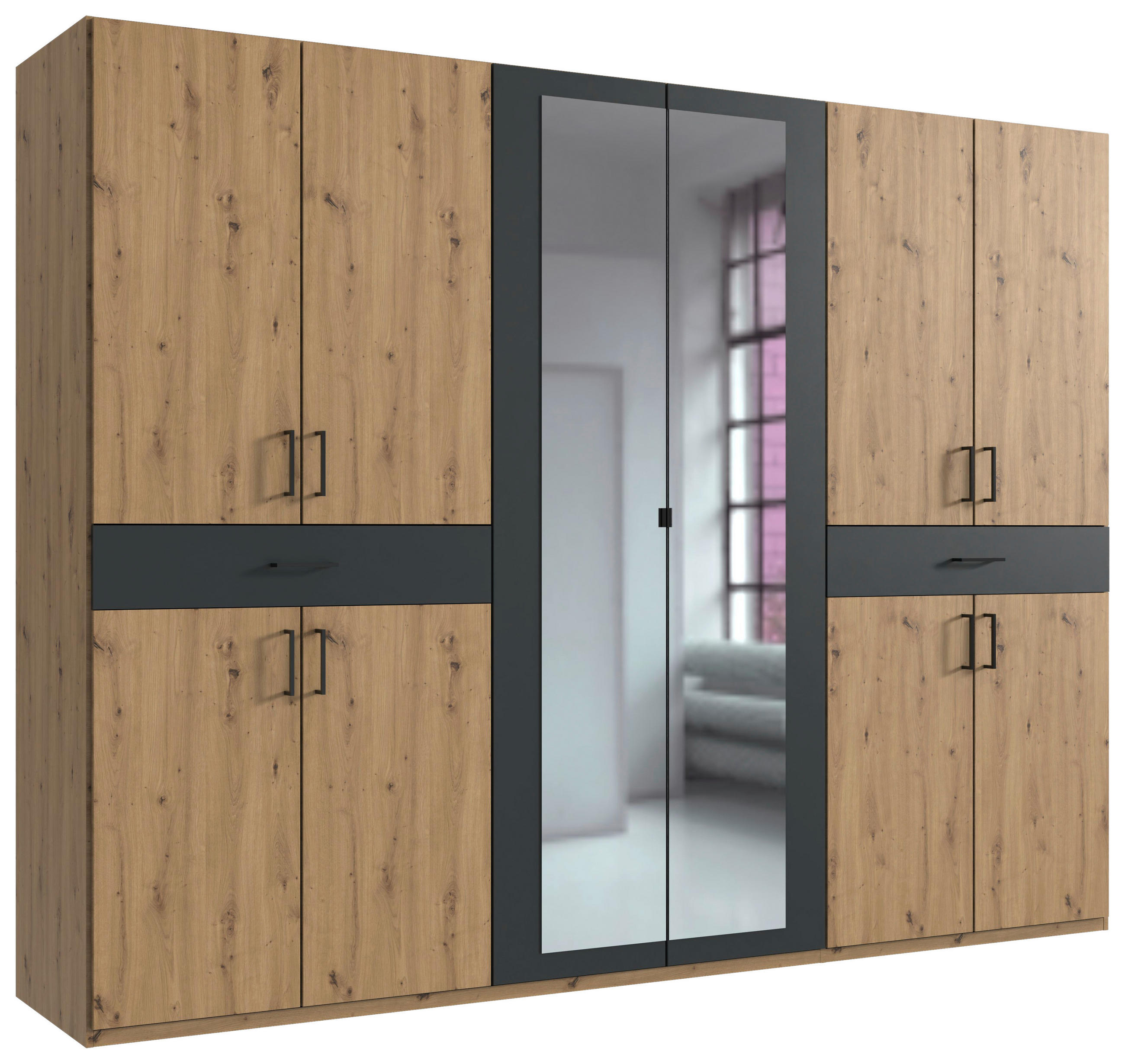 DREHTÜRENSCHRANK in Eiche Artisan, Graphitfarben  - Graphitfarben/Schwarz, Konventionell, Glas/Holzwerkstoff (270/208/58cm) - Carryhome