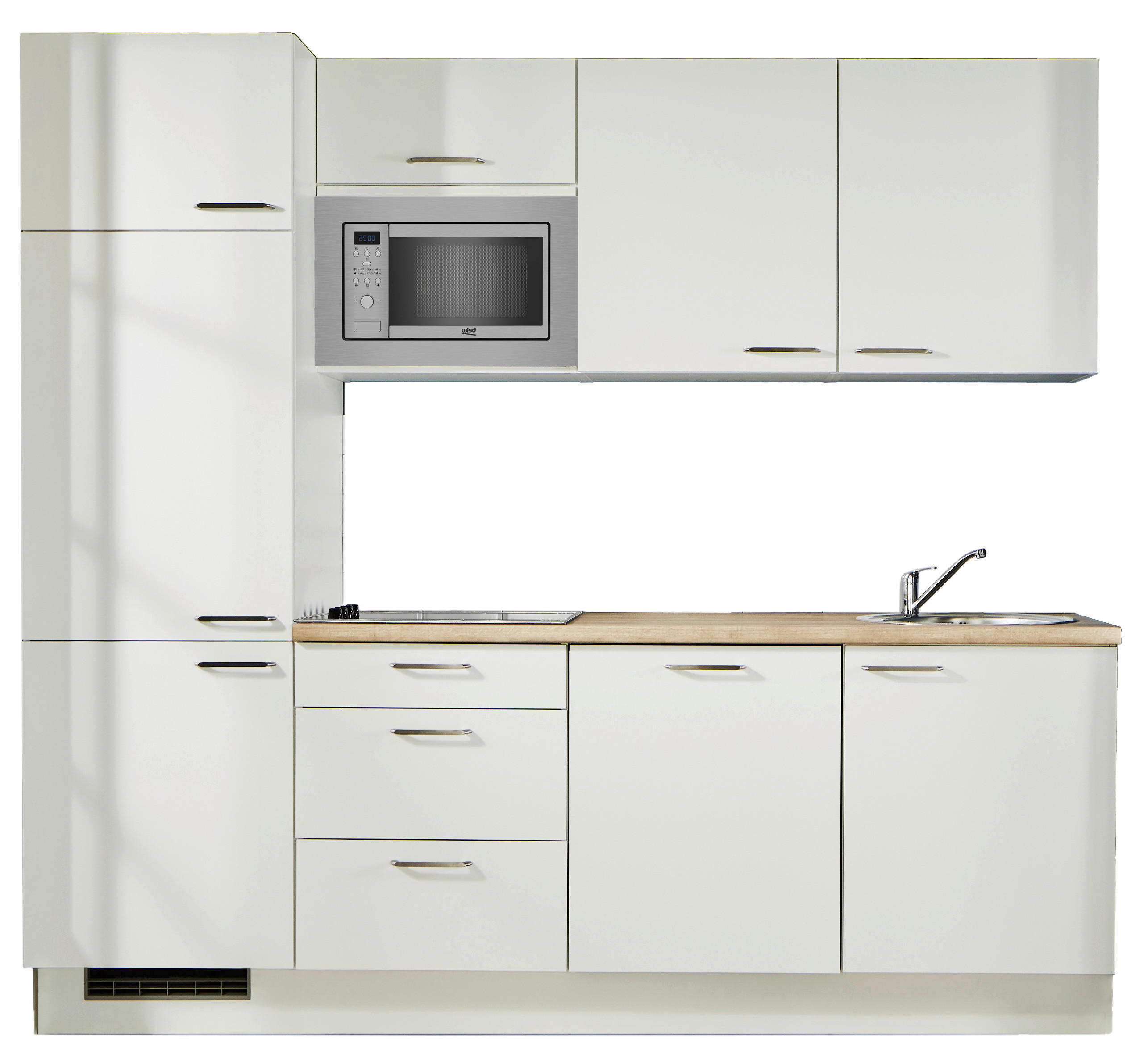 KÜCHENBLOCK 240 cm   in Weiß, Eichefarben  - Edelstahlfarben/Eichefarben, Design, Holzwerkstoff/Metall (240cm) - Pino