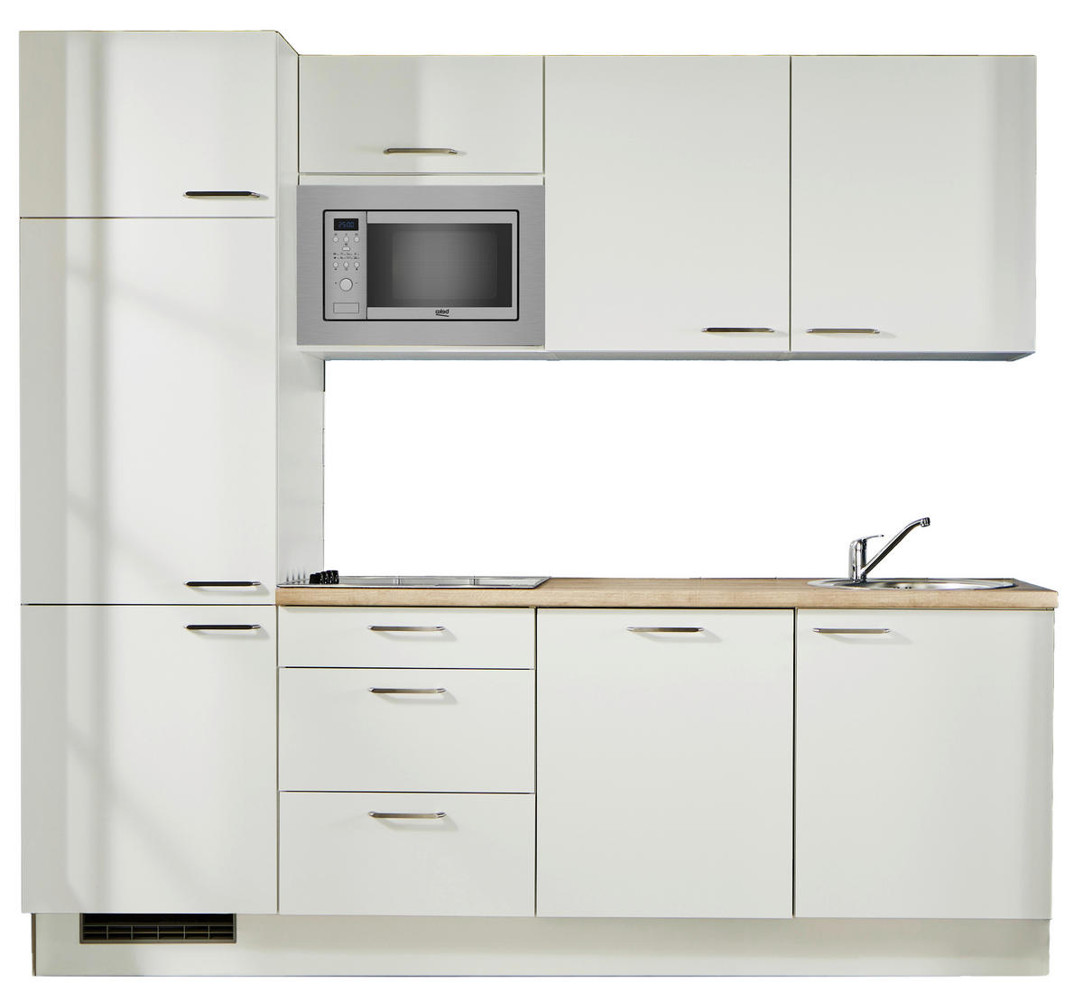 KÜCHENBLOCK 240 cm   in Weiß, Eichefarben  - Edelstahlfarben/Eichefarben, Design, Holzwerkstoff/Metall (240cm) - Pino