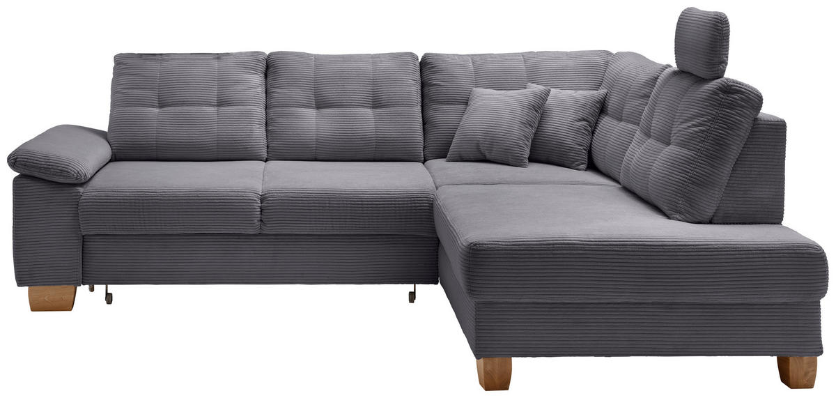 ECKSOFA in Cord Grau  - Naturfarben/Grau, Modern, Holz/Textil (274/206cm) - Livetastic