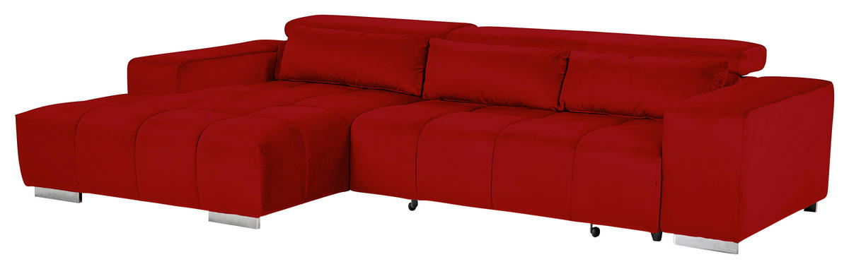 ECKSOFA Rot Velours  - Silberfarben/Rot, KONVENTIONELL, Textil/Metall (186/307cm) - Livetastic