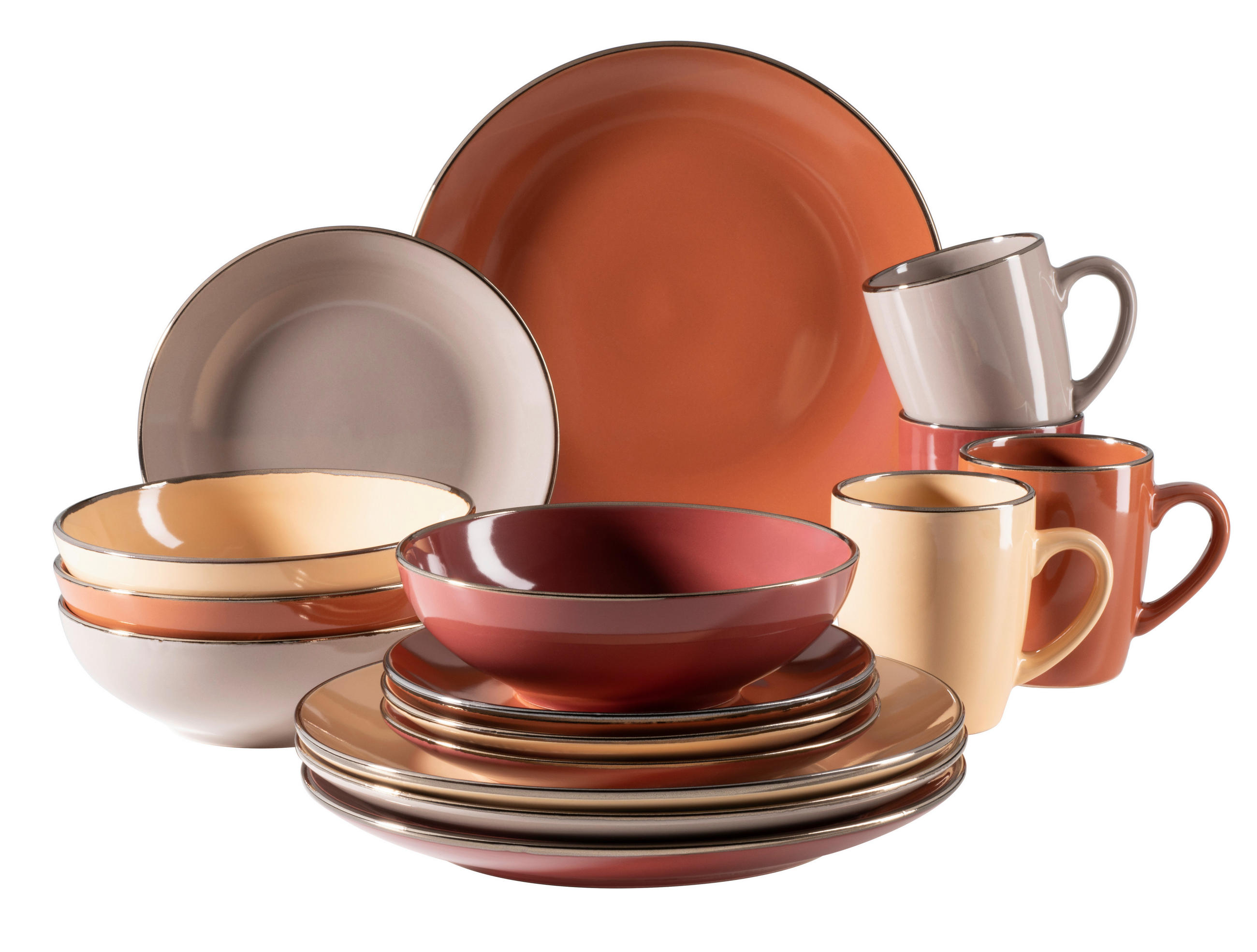 KOMBISERVICE Taupe, Beige, Terracotta, Kirschrot 16-teilig Metallic Rim  - Taupe/Beige, Basics, Keramik (33/31,7/32,5cm) - Mäser