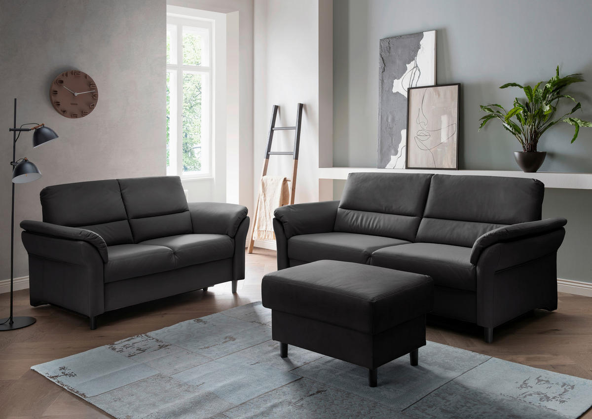 2-SITZER-SOFA in Lederlook Schwarz  - Schwarz, Modern, Holz/Textil (147/90/89cm) - Livetastic