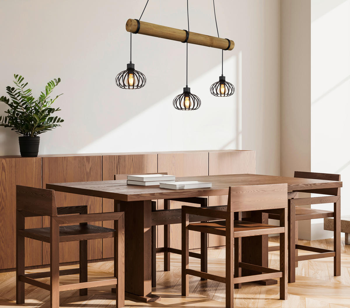 HÄNGELEUCHTE Caldwell 100/20/150 cm  - Schwarz/Braun, Natur, Holz/Kunststoff (100/20/150cm) - Globo