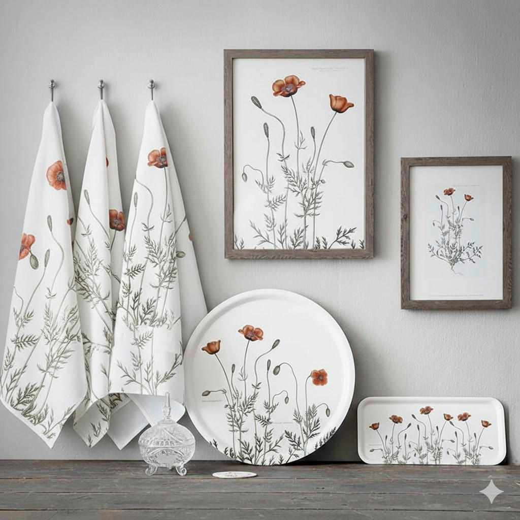 XXXLutz Geschirrtuch-Set Prickly Poppy Rot 50x70 cm