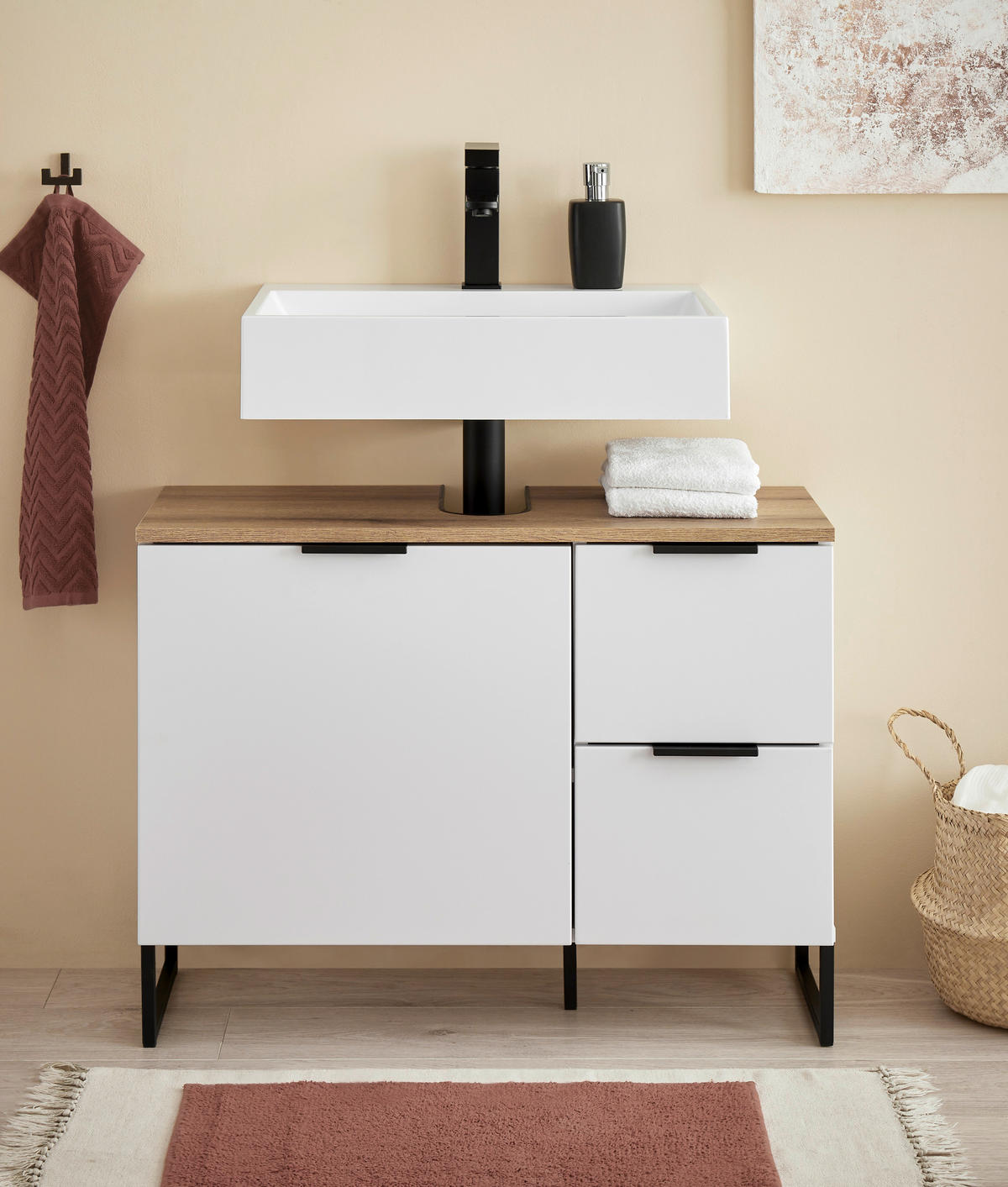 WASCHBECKENUNTERSCHRANK 80/60/35 cm  - Eichefarben/Schwarz, KONVENTIONELL, Holzwerkstoff/Metall (80/60/35cm) - home24