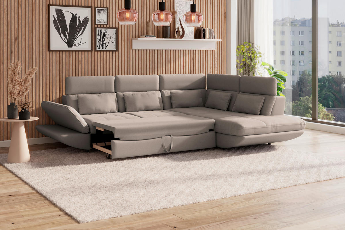 WOHNLANDSCHAFT Beige Mikrofaser  - Beige/Schwarz, MODERN, Kunststoff/Textil (311/233cm) - MID.YOU