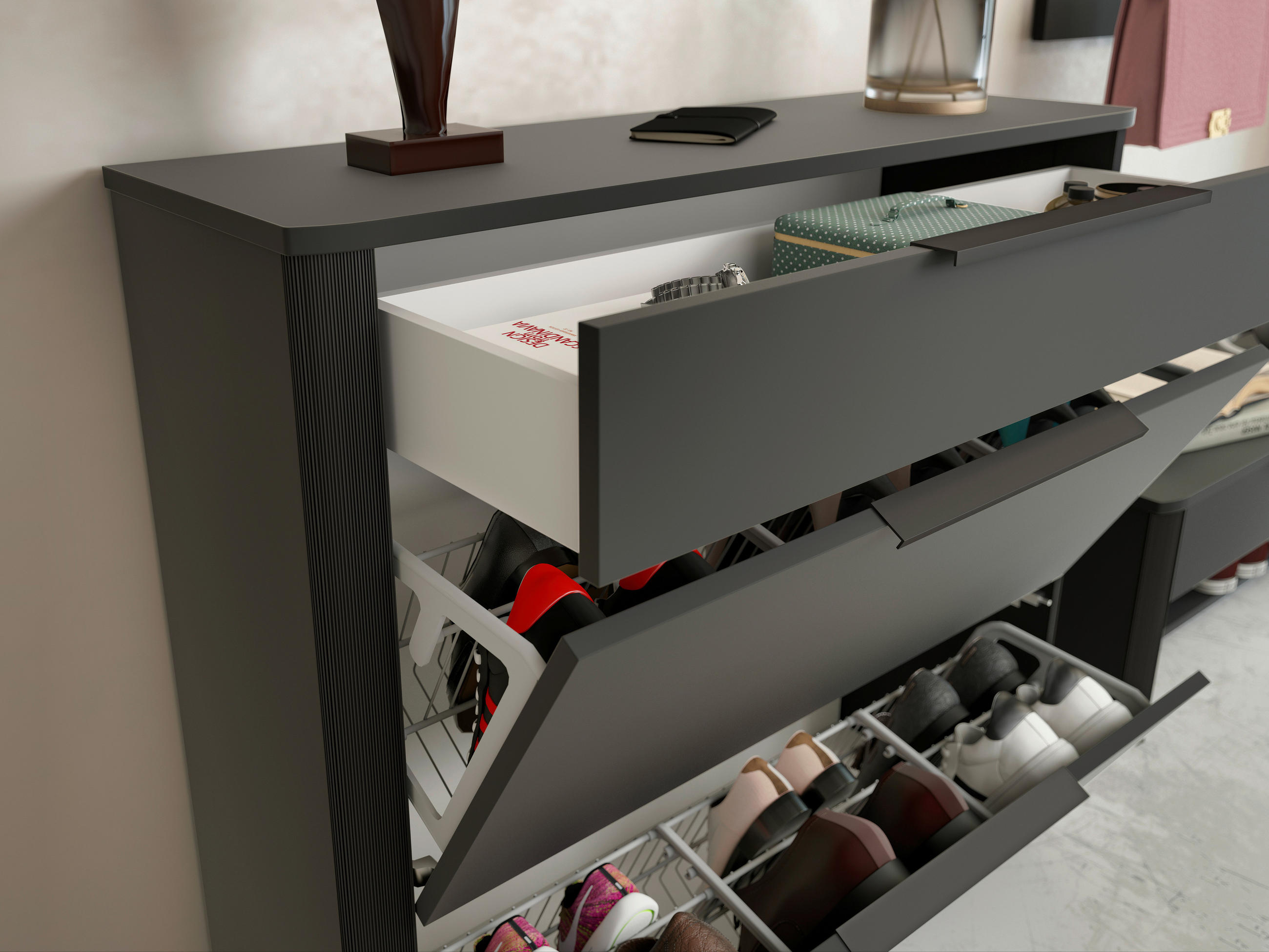 GARDEROBE 3-teilig  in 150/191/34 cm  - Anthrazit/Schwarz, Design, Glas/Holzwerkstoff (150/191/34cm) - Dieter Knoll