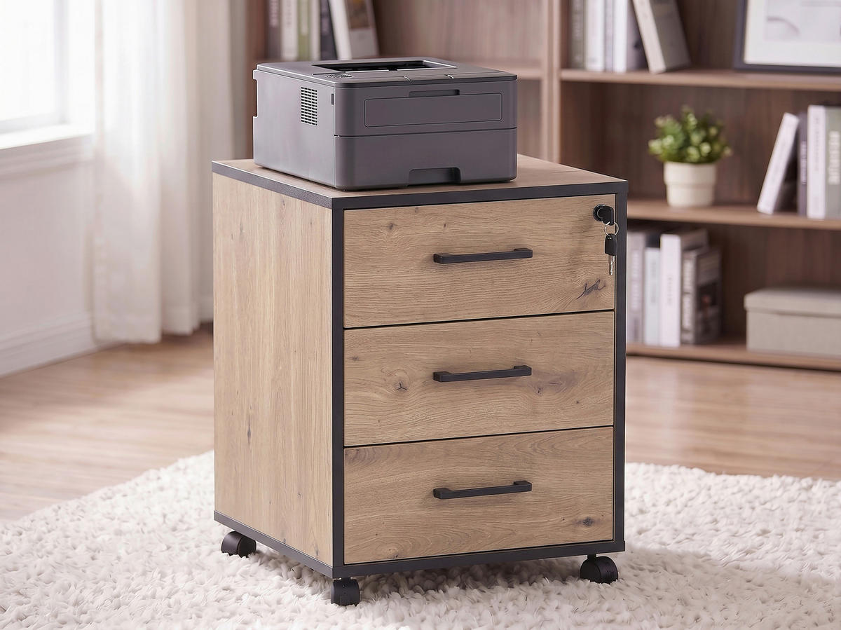 ROLLCONTAINER 43/56/42 cm  - Schwarz/Eiche Artisan, MODERN, Holzwerkstoff/Kunststoff (43/56/42cm) - Livetastic