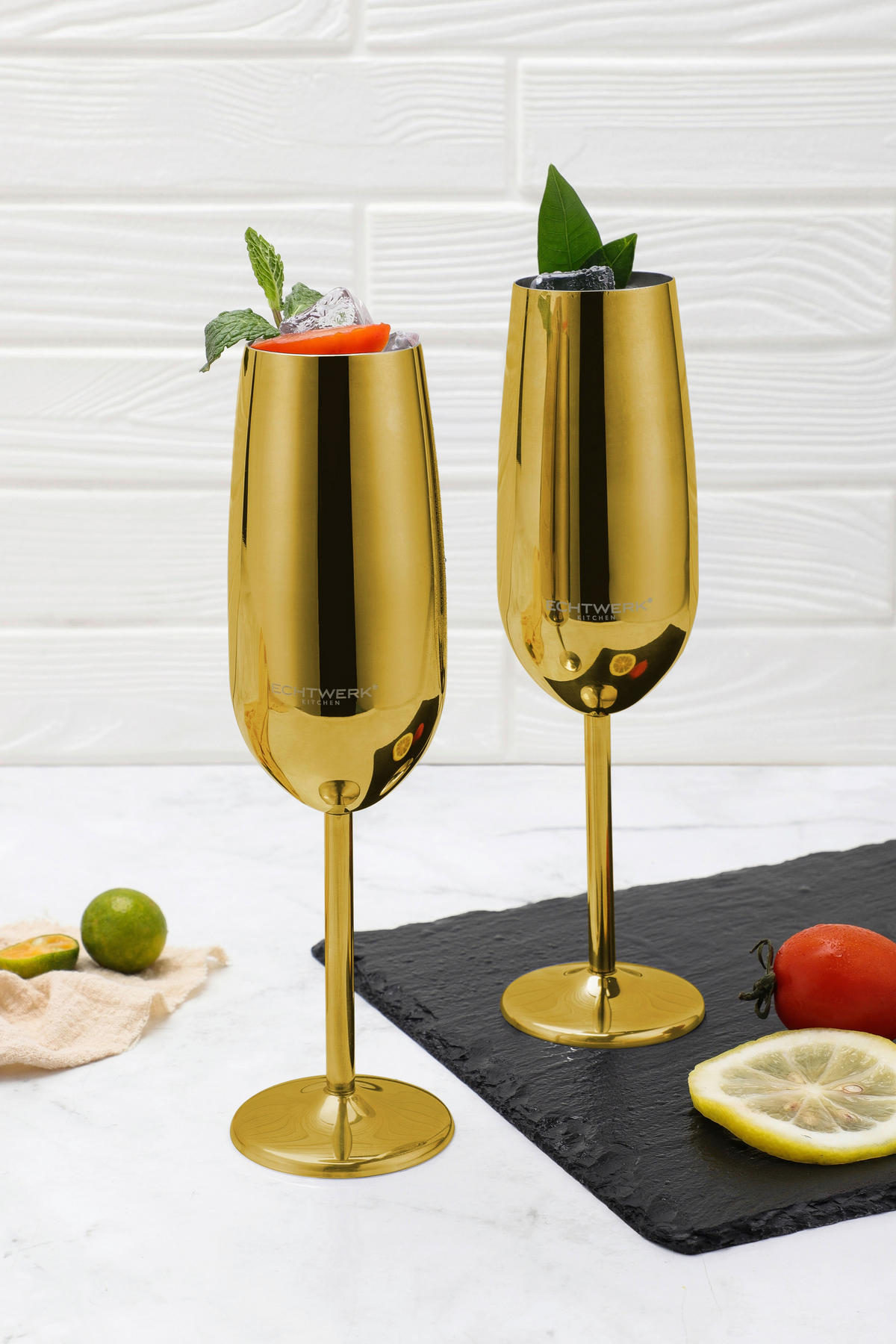 MOUSSERANDE VINGLAS 250 ml 2 delar  - guldfärgad, Basics, metall (6,3/6,3/22,5cm) - Echtwerk