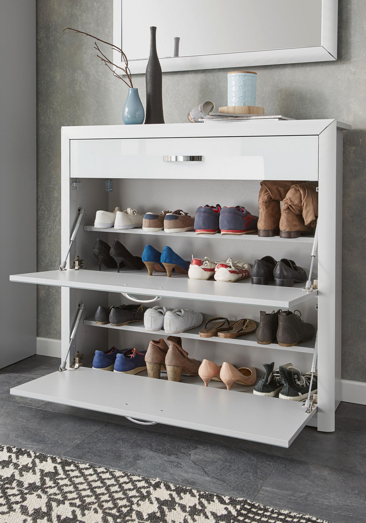 ORMAR ZA OBUĆU  bijela, boje aluminija  metal, staklo     - bijela/boje kroma, Design, staklo/drvni materijal (109/103/32cm) - Dieter Knoll