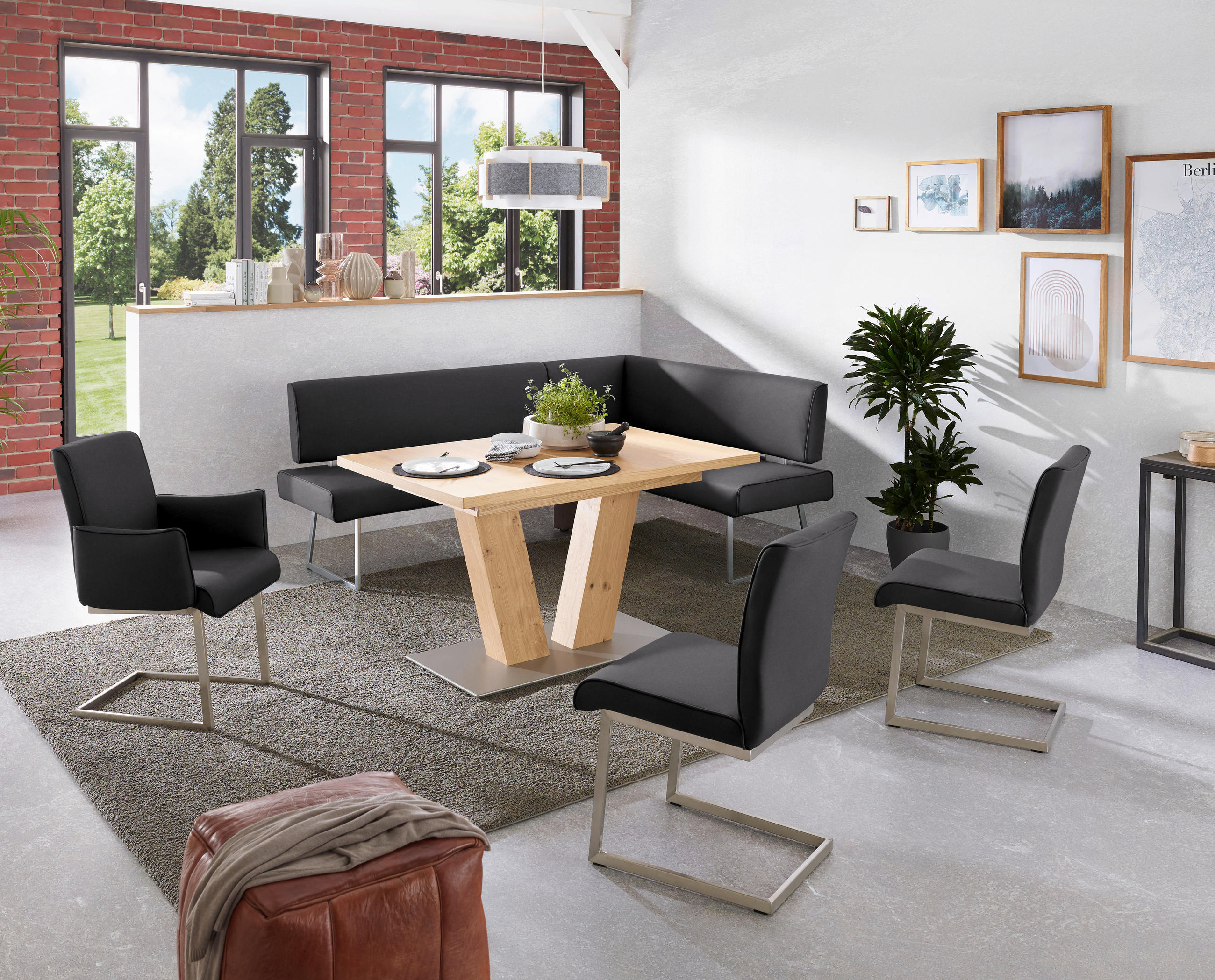 ARMLEHNSTUHL  in Stahl Mikrofaser  - Edelstahlfarben/Schwarz, Design, Holzwerkstoff/Textil (63/91/60cm) - Dieter Knoll