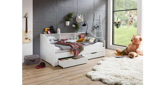 AUSZIEHBETT 90-180/200 cm  in Weiß  - Buchefarben/Weiß, KONVENTIONELL, Holzwerkstoff (90-180/200cm) - Carryhome