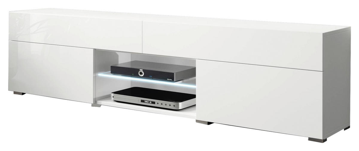 NÍZKÁ KOMODA, vysoce lesklá bílá, 180/45,4/32,5 cm - bílá/šedá, Lifestyle, kompozitní dřevo/plast (180/45,4/32,5cm) - P & B