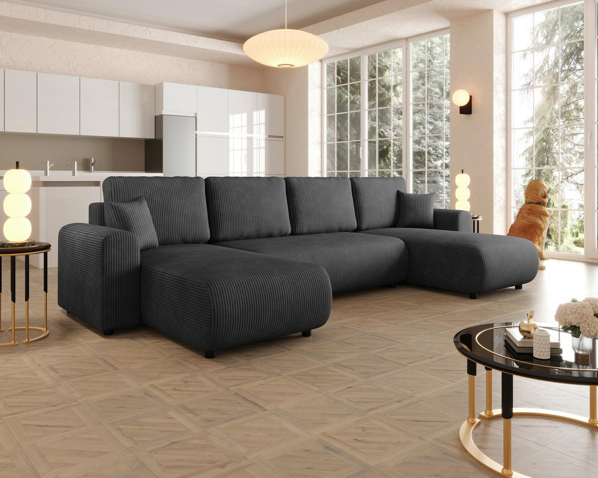 WOHNLANDSCHAFT Anthrazit Cord  - Anthrazit/Schwarz, KONVENTIONELL, Textil (152/318/152cm) - Xora