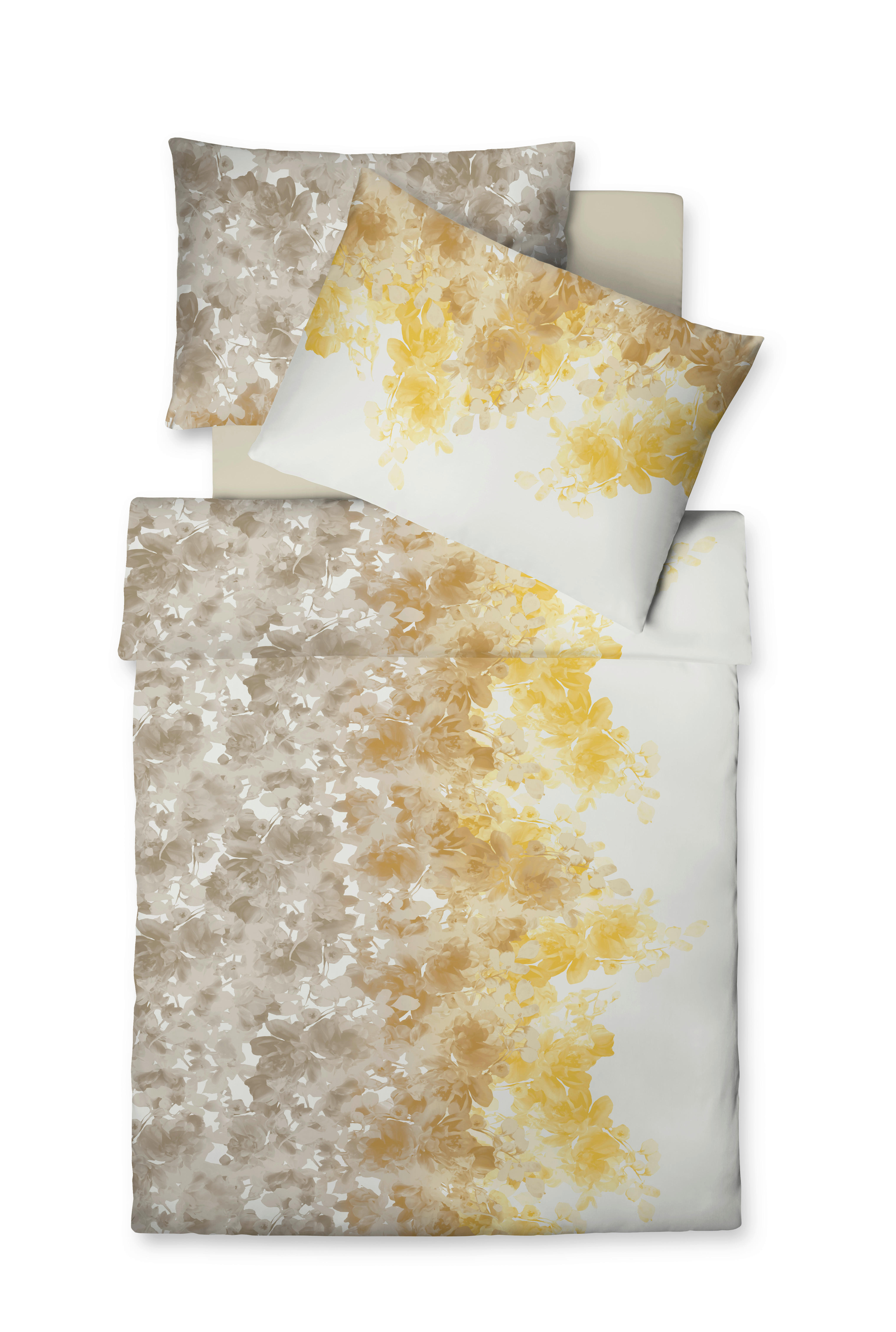 POVLEČENÍ, makosatén, žlutá, bílá, šedohnědá, 140/200 cm - bílá/žlutá, Konvenční, textil (140/200cm) - Fleuresse
