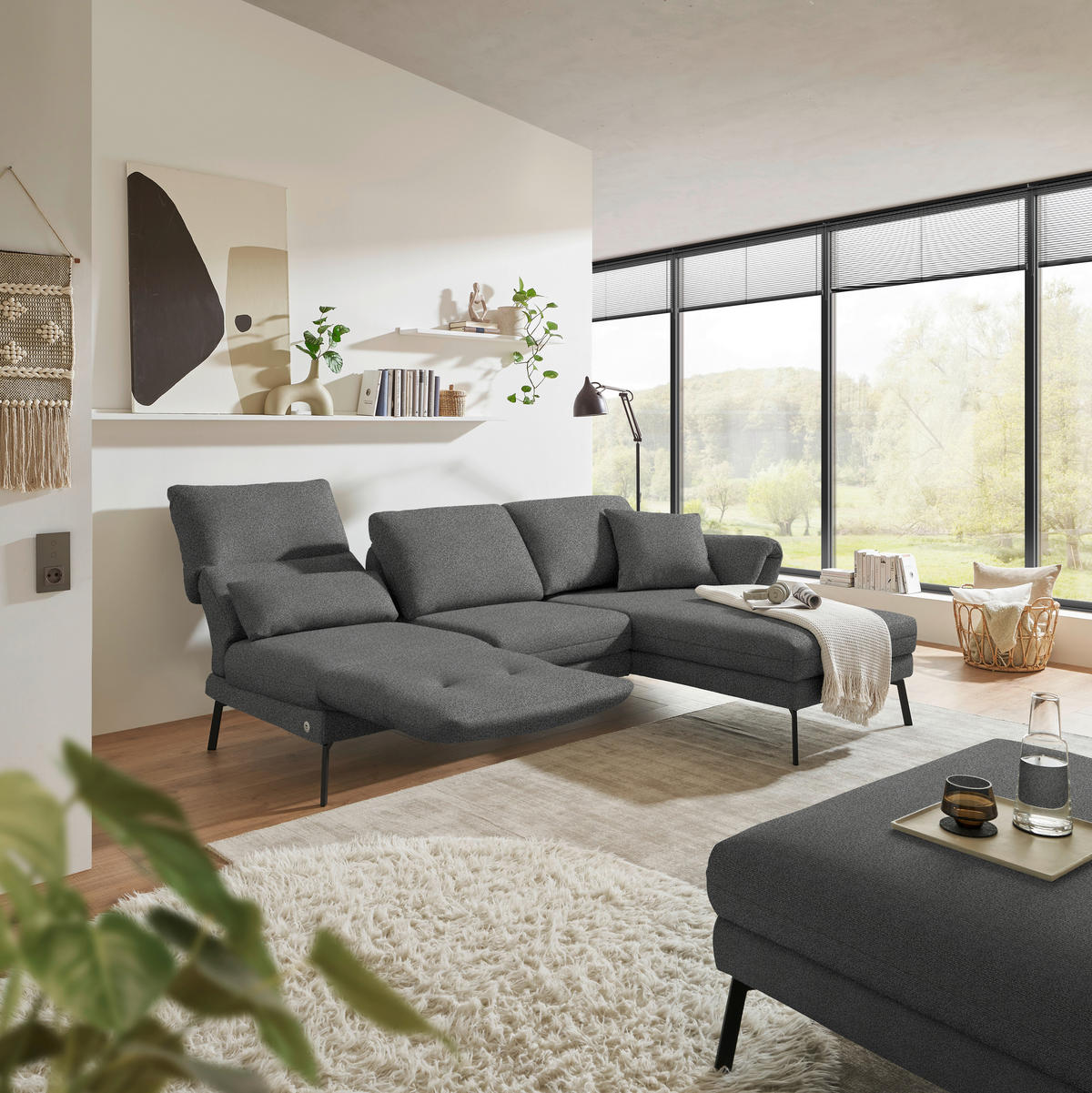 ECKSOFA  in Flachgewebe Dunkelgrau  255-365/175-224 cm  - Dunkelgrau/Schwarz, Design, Textil/Metall (255-365/175-224cm) - Dieter Knoll