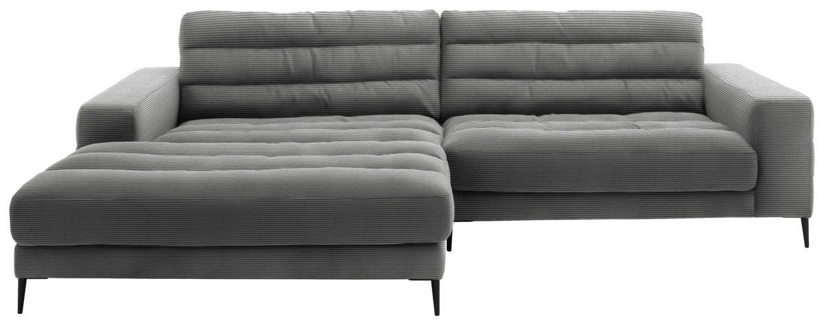ECKSOFA in Cord Grau  - Schwarz/Grau, Design, Textil/Metall (207/296cm) - Dieter Knoll