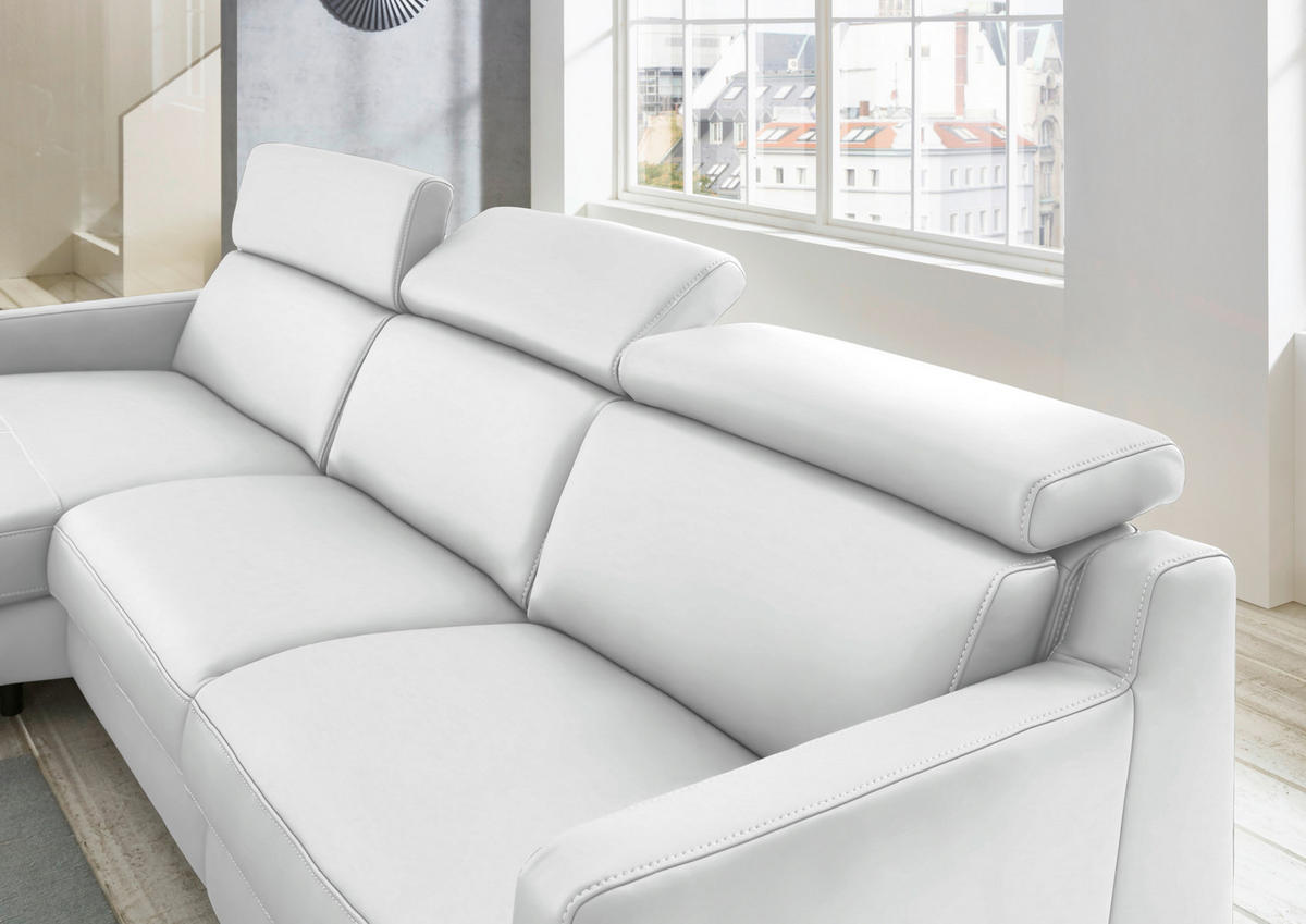 ECKSOFA in Echtleder Weiss  - Weiss/Schwarz, Design, Leder/Metall (176/291cm) - Valdera