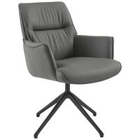 ARMLEHNSTUHL  in Aluminium, Eisen Echtleder pigmentiert  - Schwarz/Grau, Design, Leder/Metall (65/92/67,5cm) - Novel