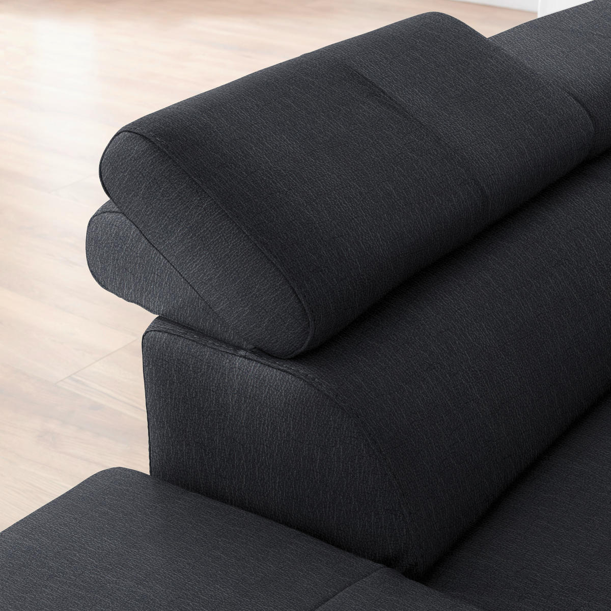 ECKSOFA in Echtleder Schwarz  - Schwarz, Design, Leder/Metall (220/256cm) - Celina Home