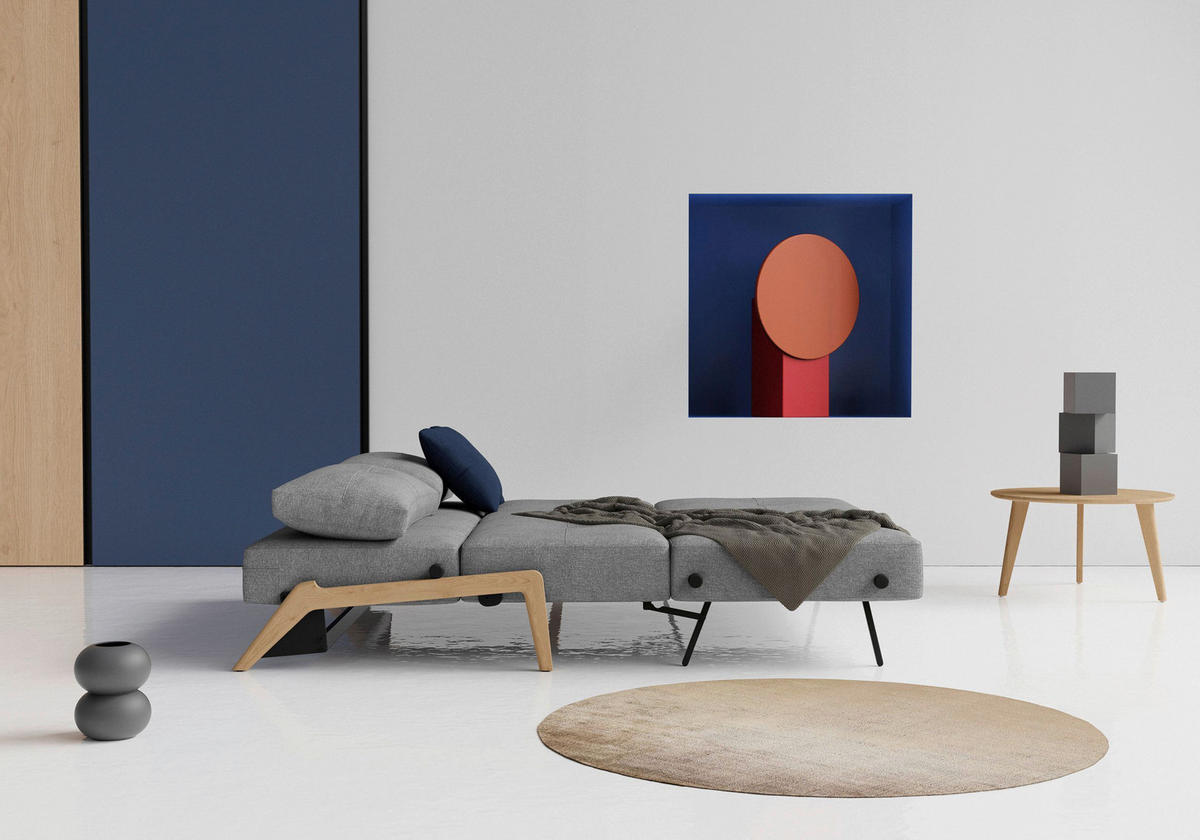 SCHLAFSOFA Flachgewebe Hellgrau  - Eichefarben/Hellgrau, Design, Holz/Textil (168/79/98cm) - Innovation