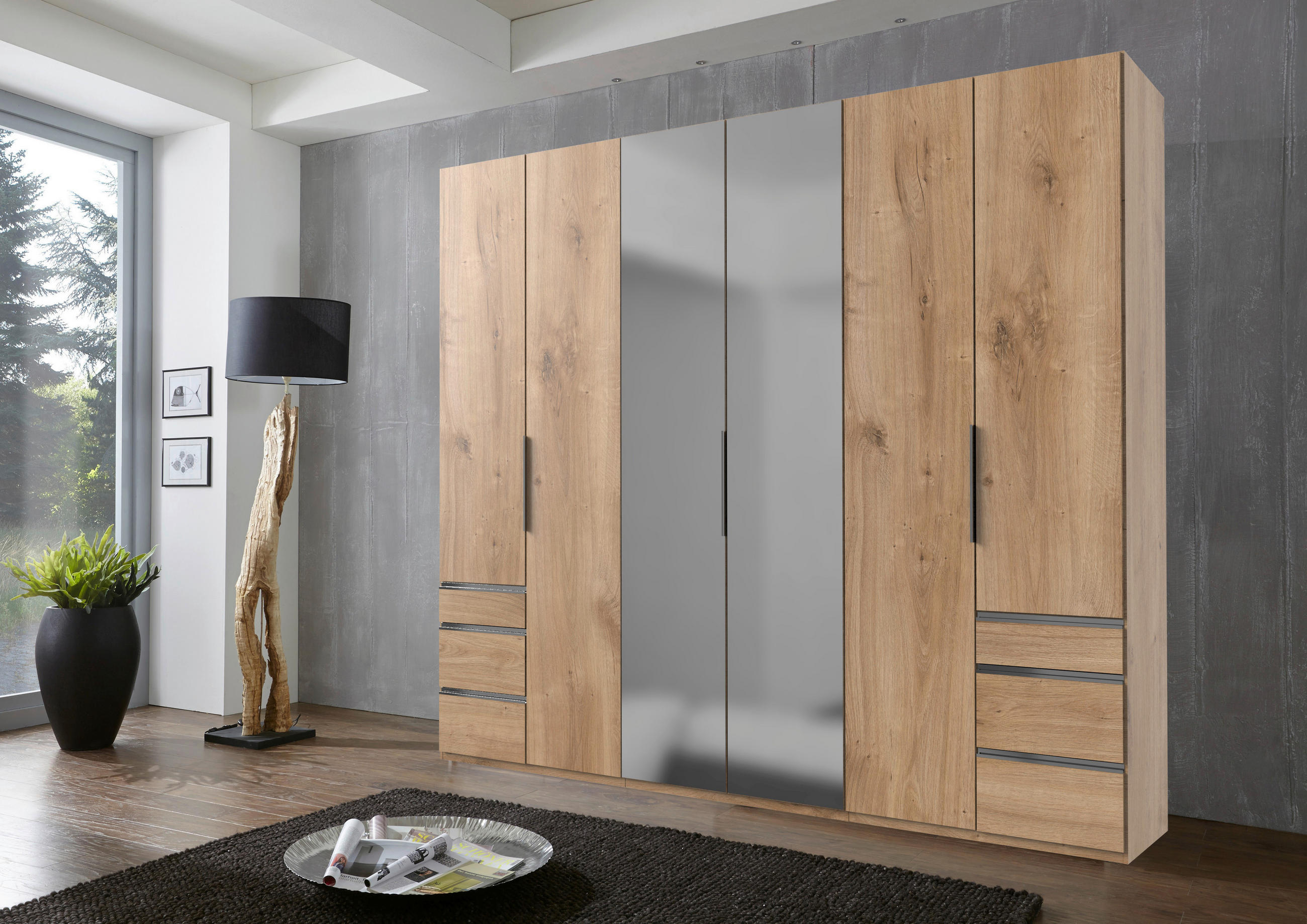 DREHTÜRENSCHRANK 300/236/58 cm 6-türig Eichefarben  - Chromfarben/Eichefarben, MODERN, Holzwerkstoff (300/236/58cm) - MID.YOU
