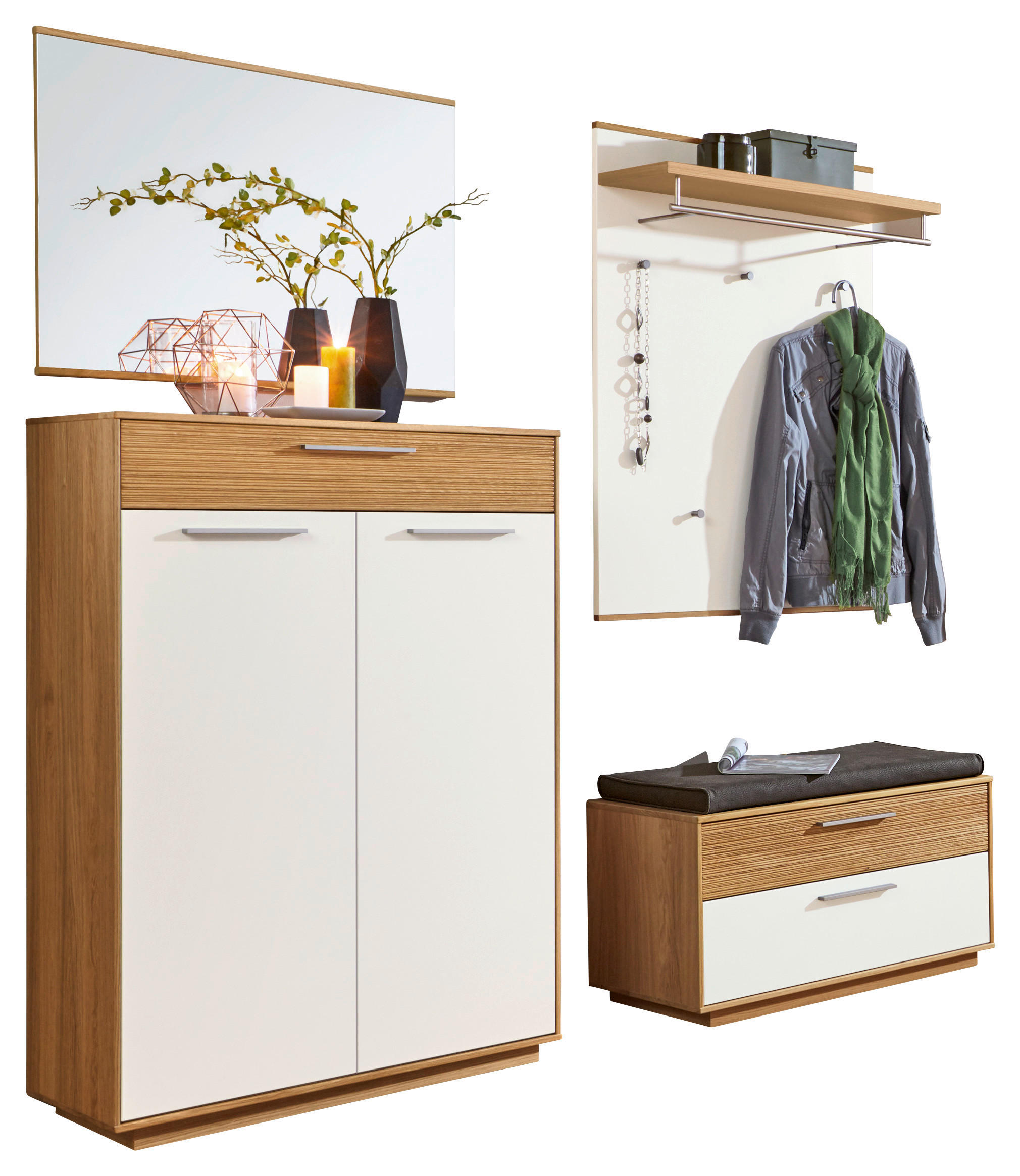 GARDEROBE Anthrazit, Weiß, Eichefarben - Eichefarben/Anthrazit, Design, Holz/Textil (185/195/40cm)